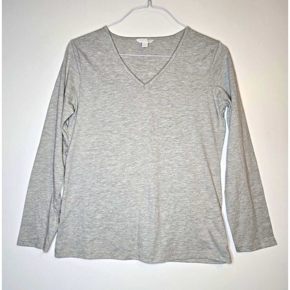Charter Club Intimates Womens Medium V-Neck Long Sleeve Pajama Top Heather Grey